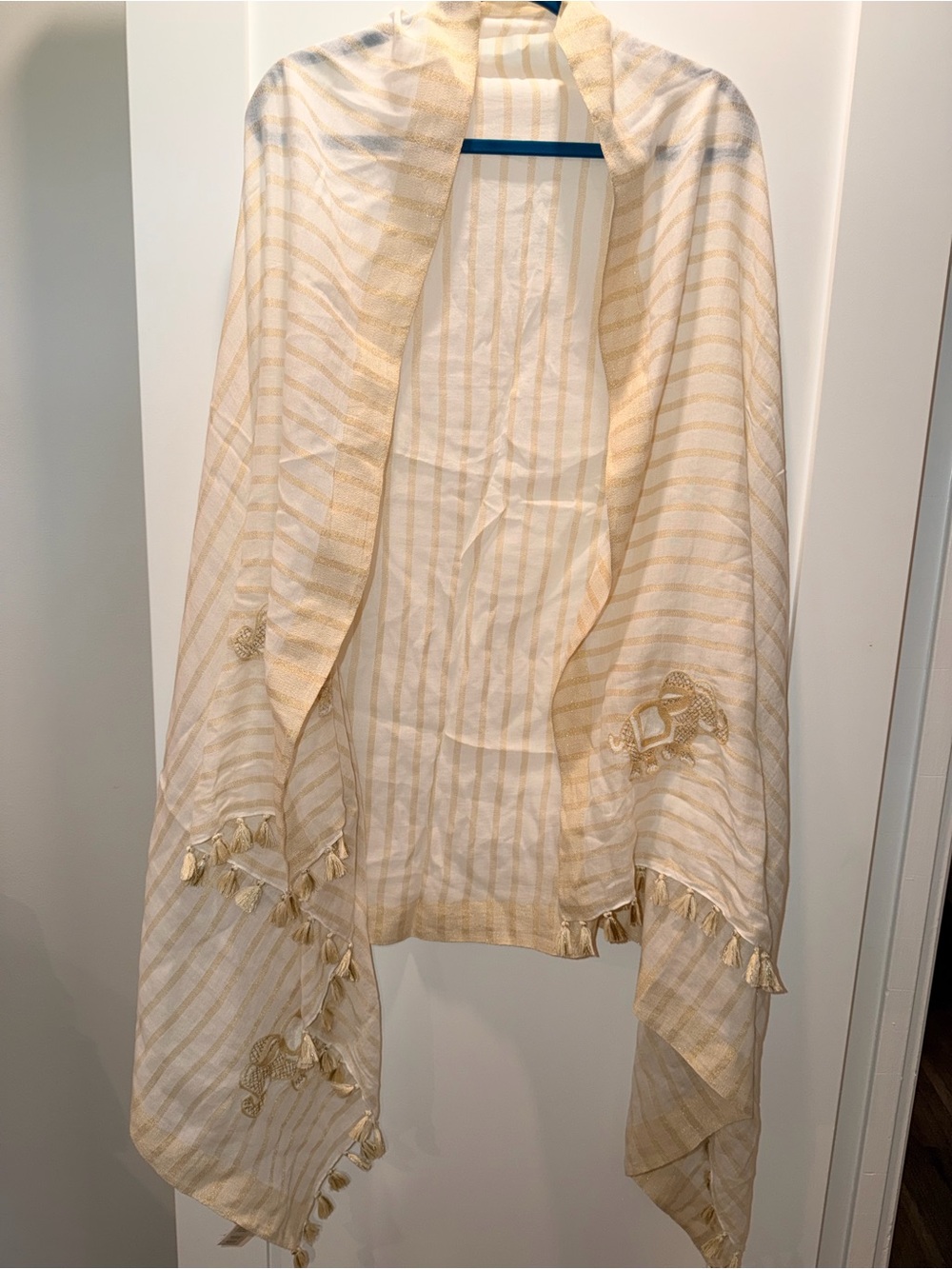 Lilly Pulitzer Cream and Gold Striped Tassel Scarf